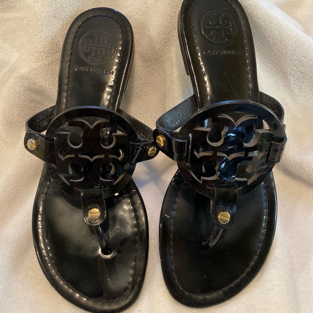 Tory Burch Patent Black Miller Sandals